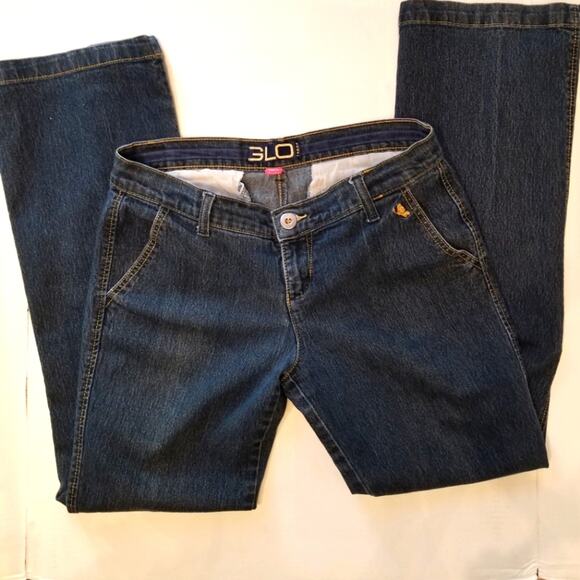 Glo Jeans by J Lo Mid Rise Straight Cut Slash Pockets Dark Rinse Juniors Size 9 - Picture 1 of 16